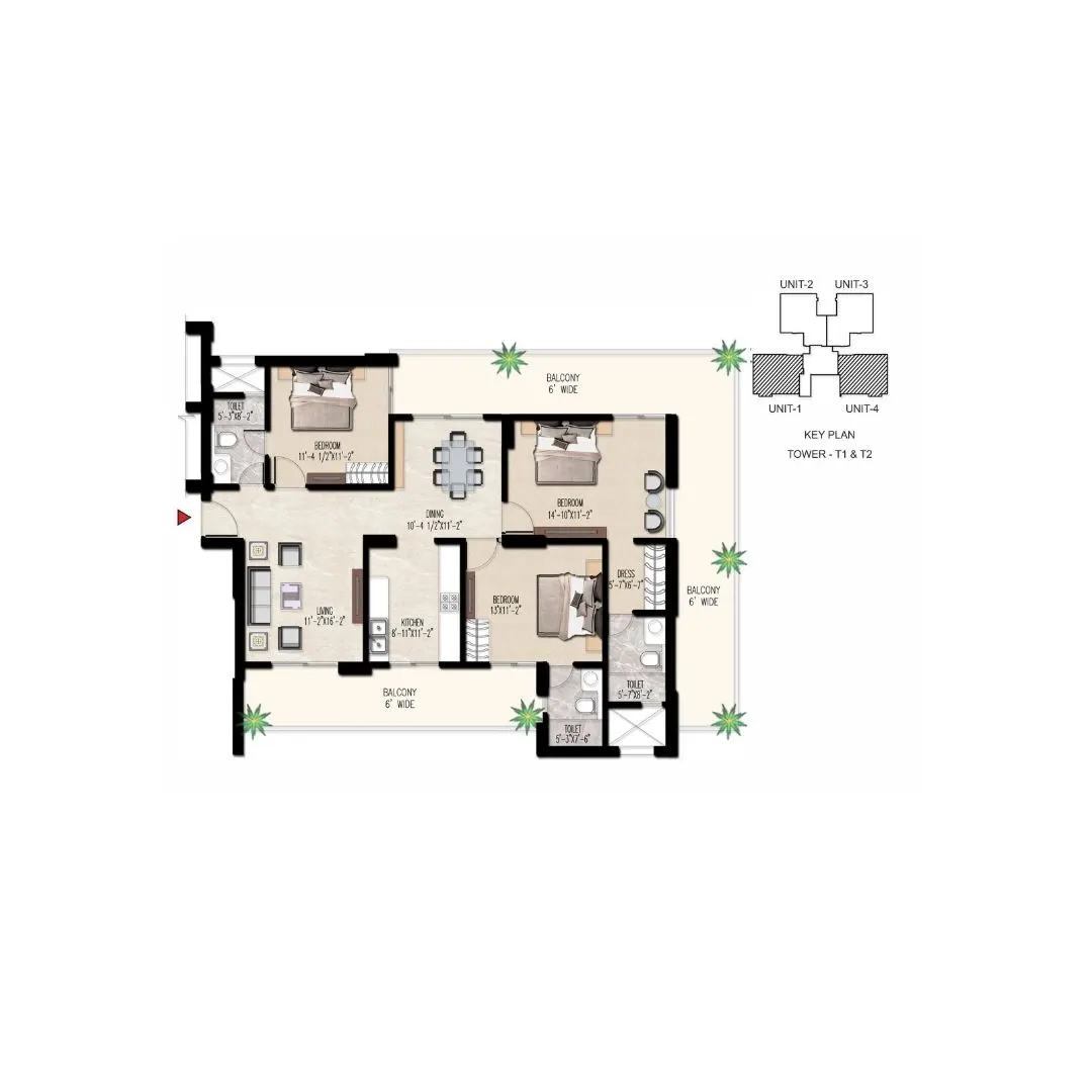 4 BHK + Servant Room