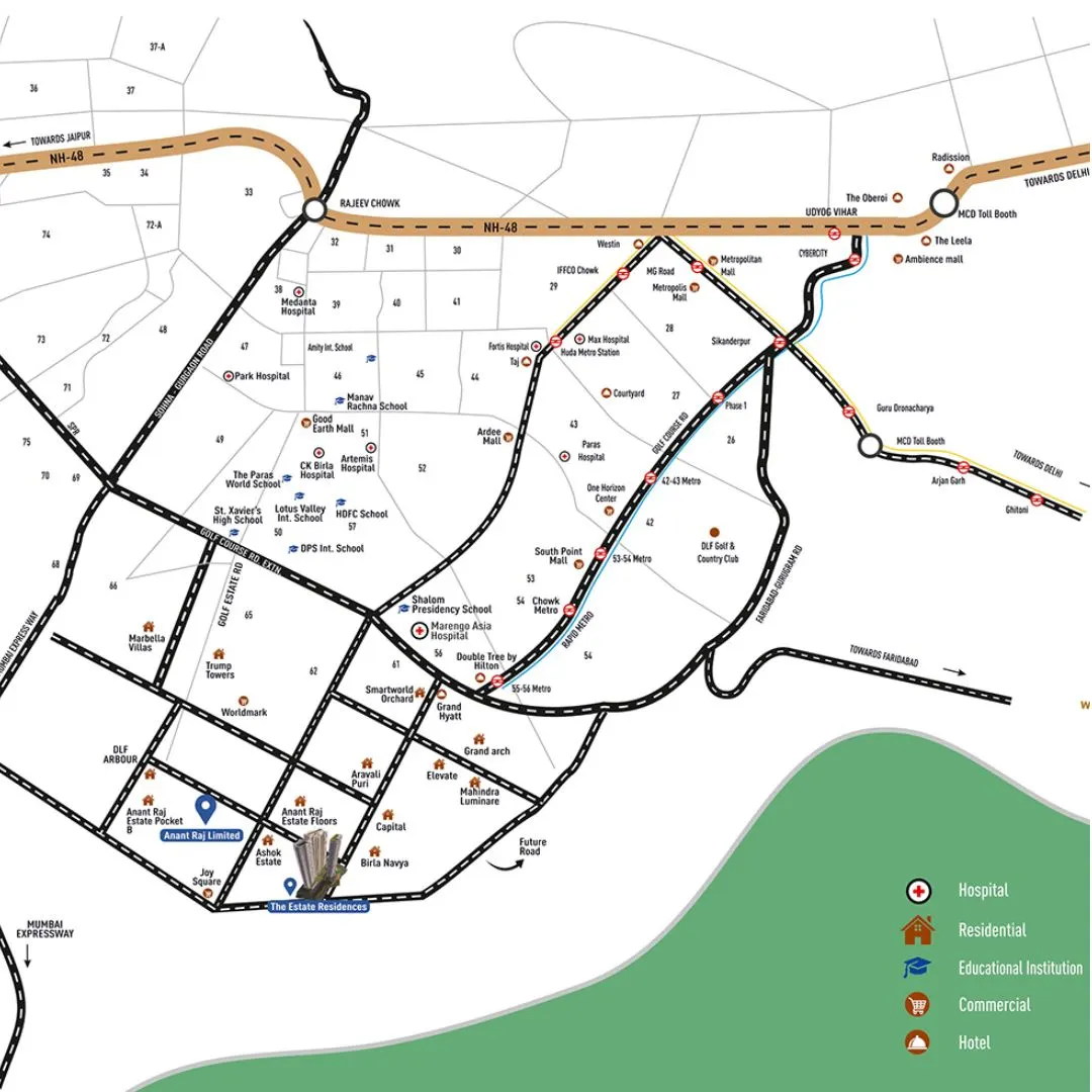 Anant Raj The Estate Residences location map