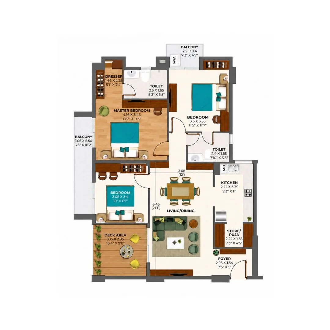 3BHK+2T+Deck