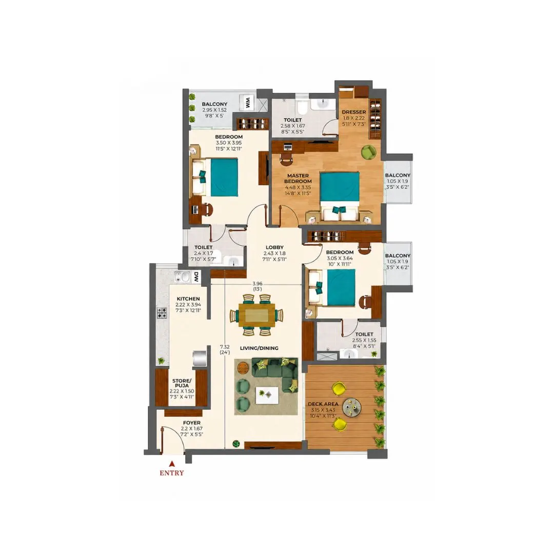 3BHK+3T+Deck
