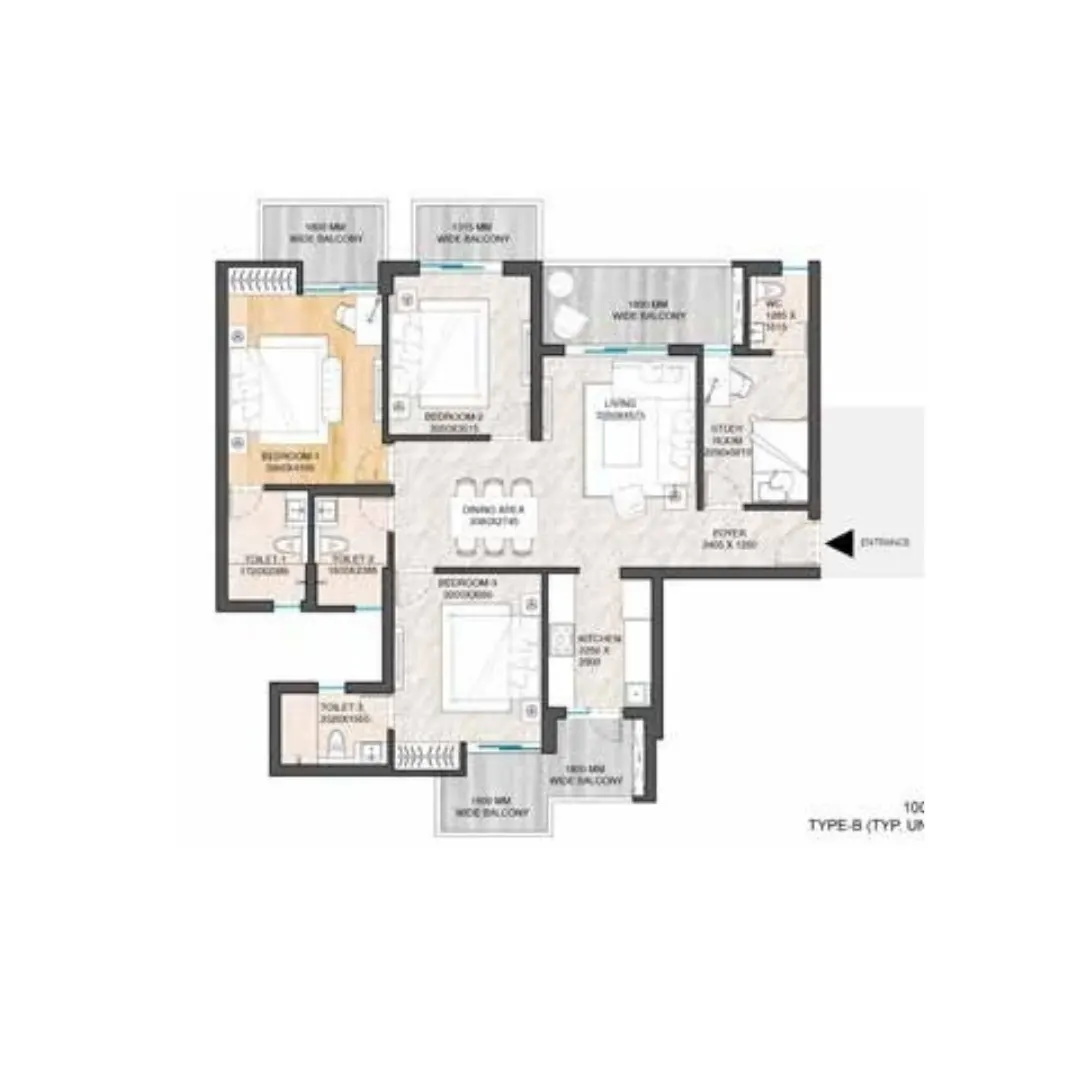 3 BHK + STUDY