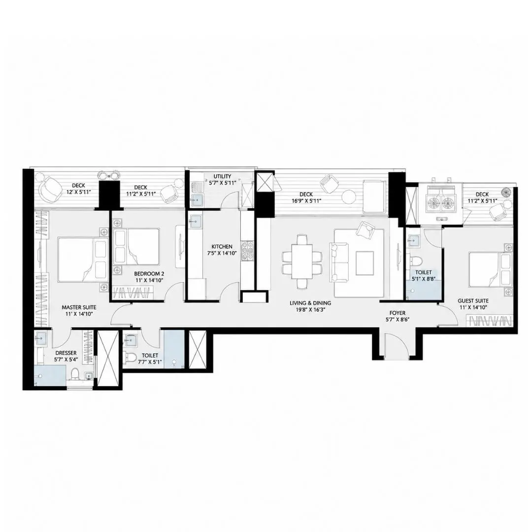 3 BHK – T8 – Type 1 Corner Unit