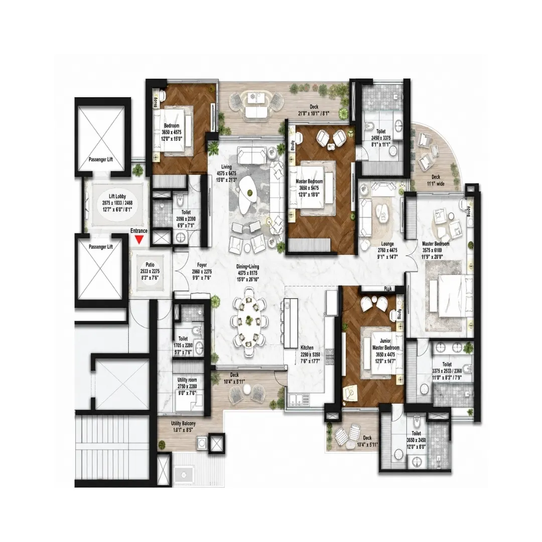 4 BHK + SR - Typical Unit