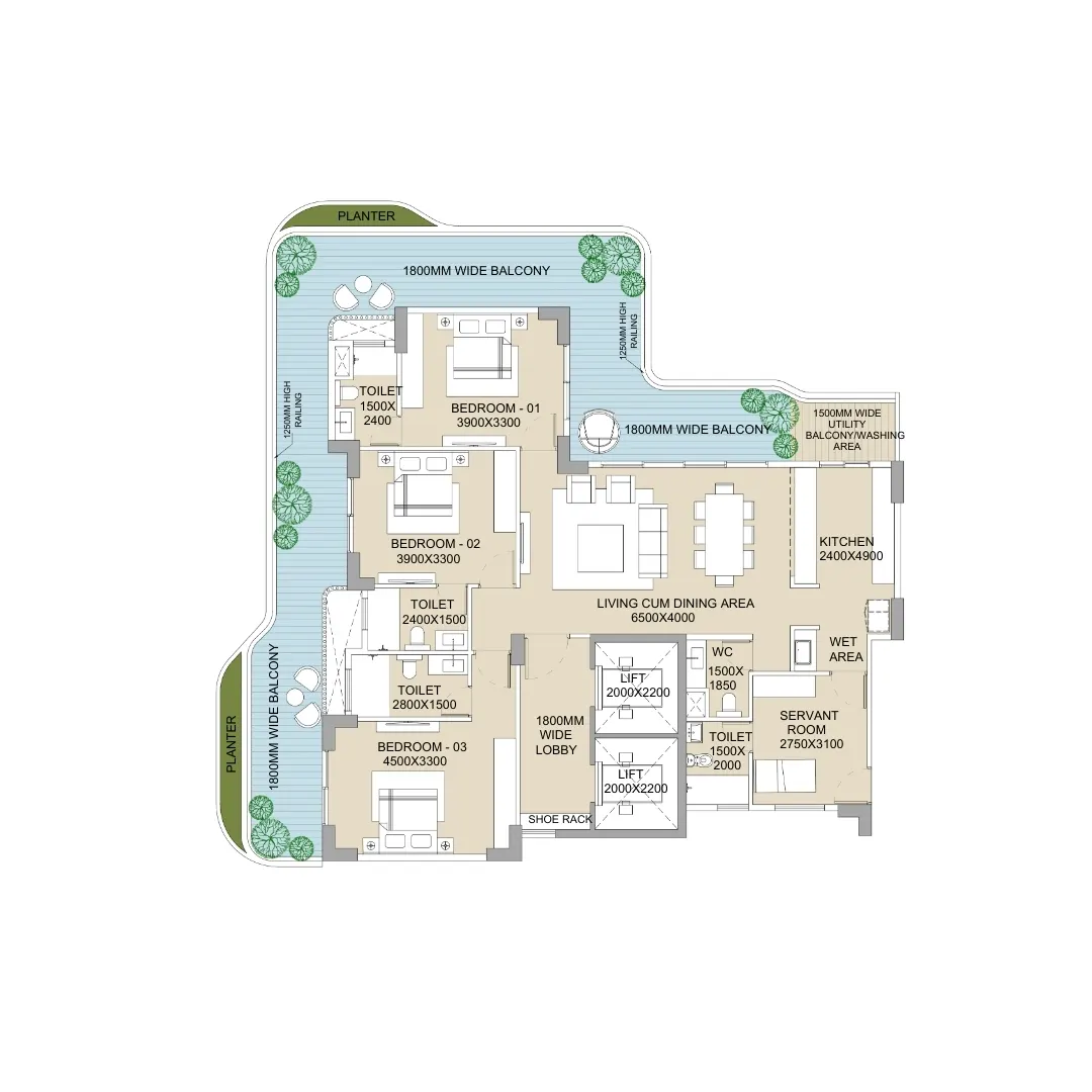 3BHK+Utility+Servant