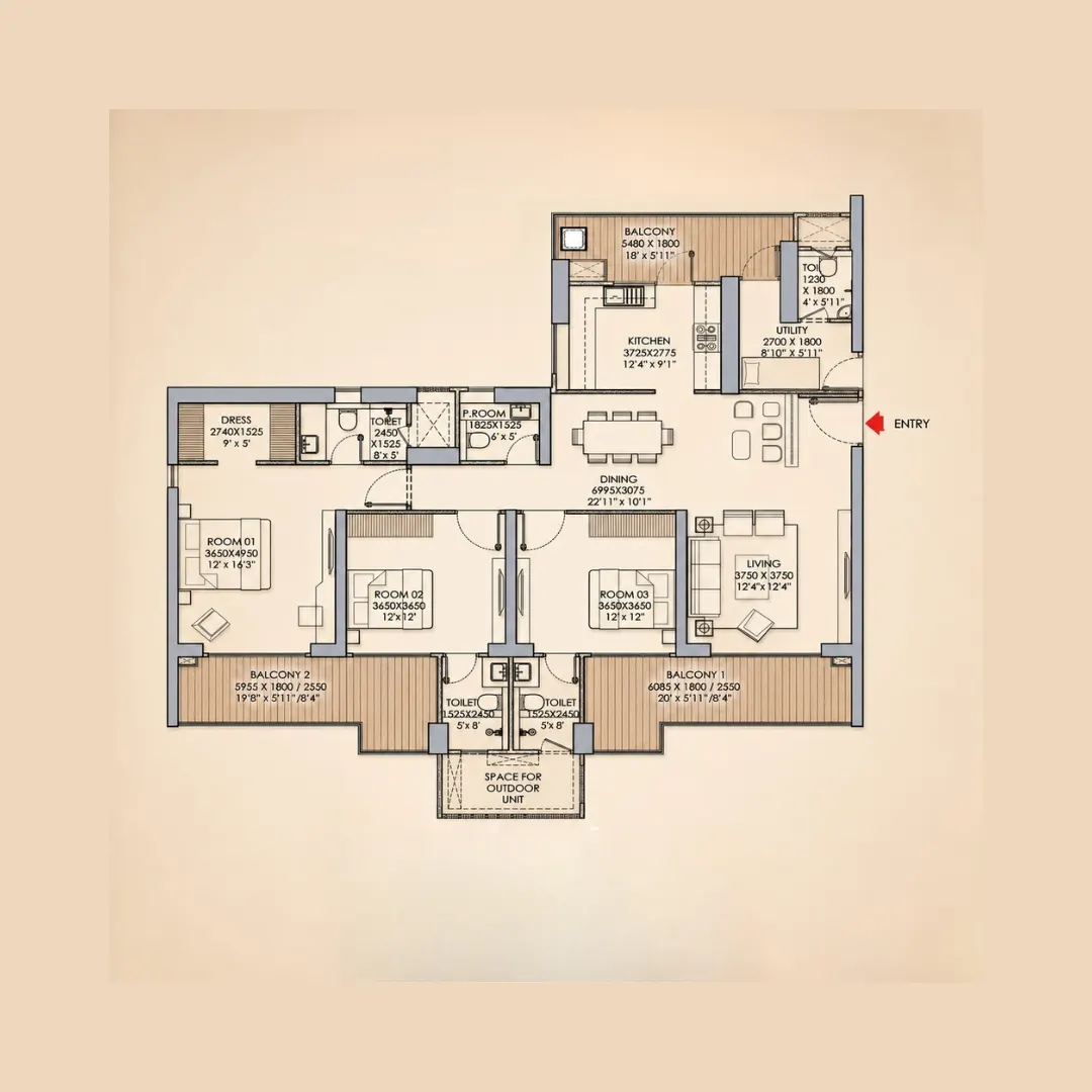 3BHK+Utility