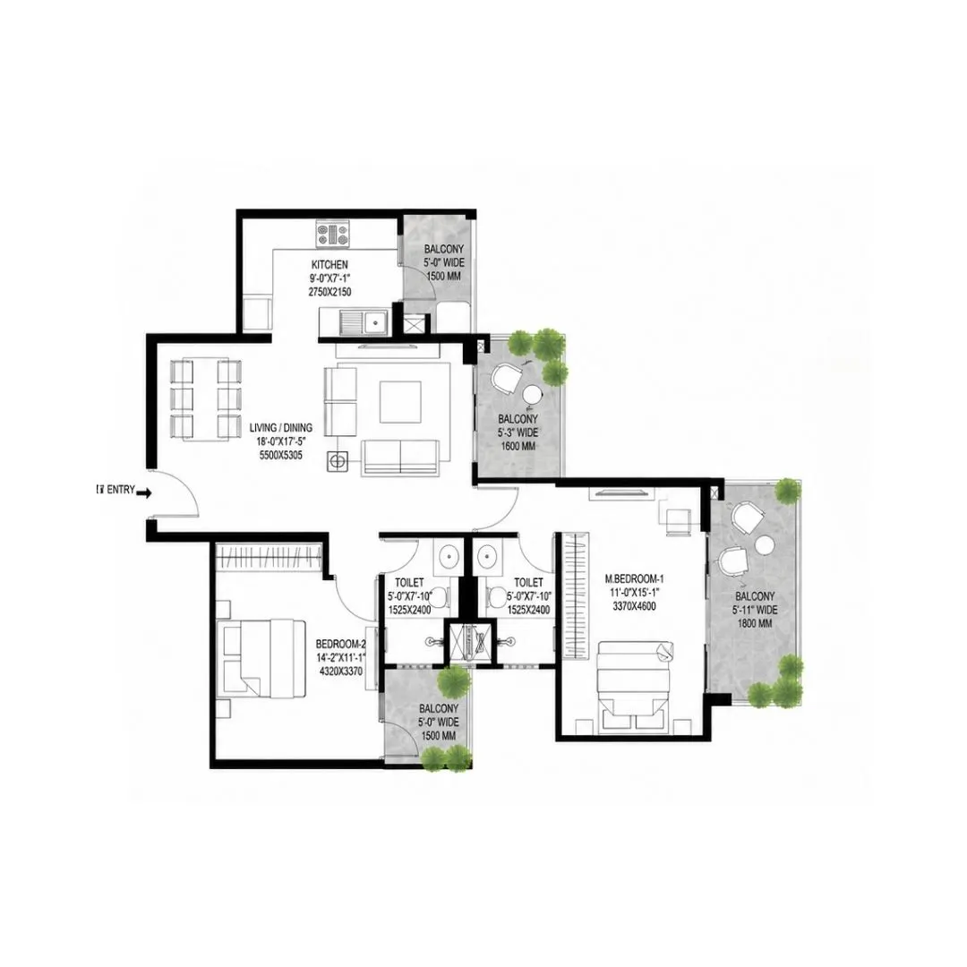 2BHK + Study