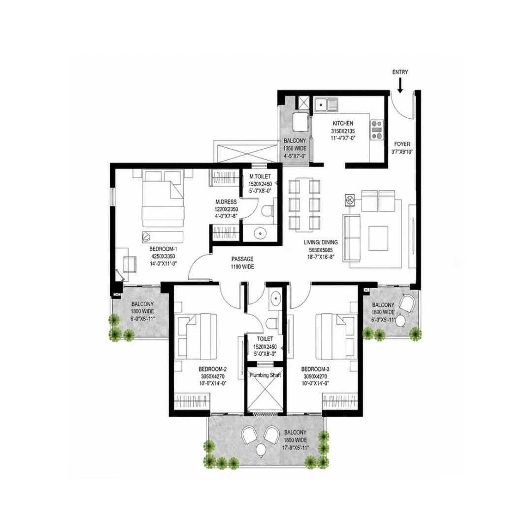 3BHK + UTILITY
