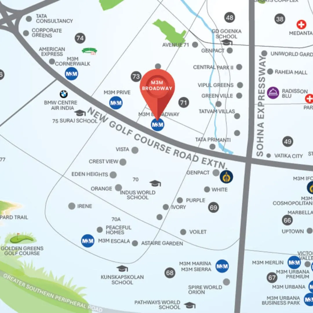 M3M Broadway location map