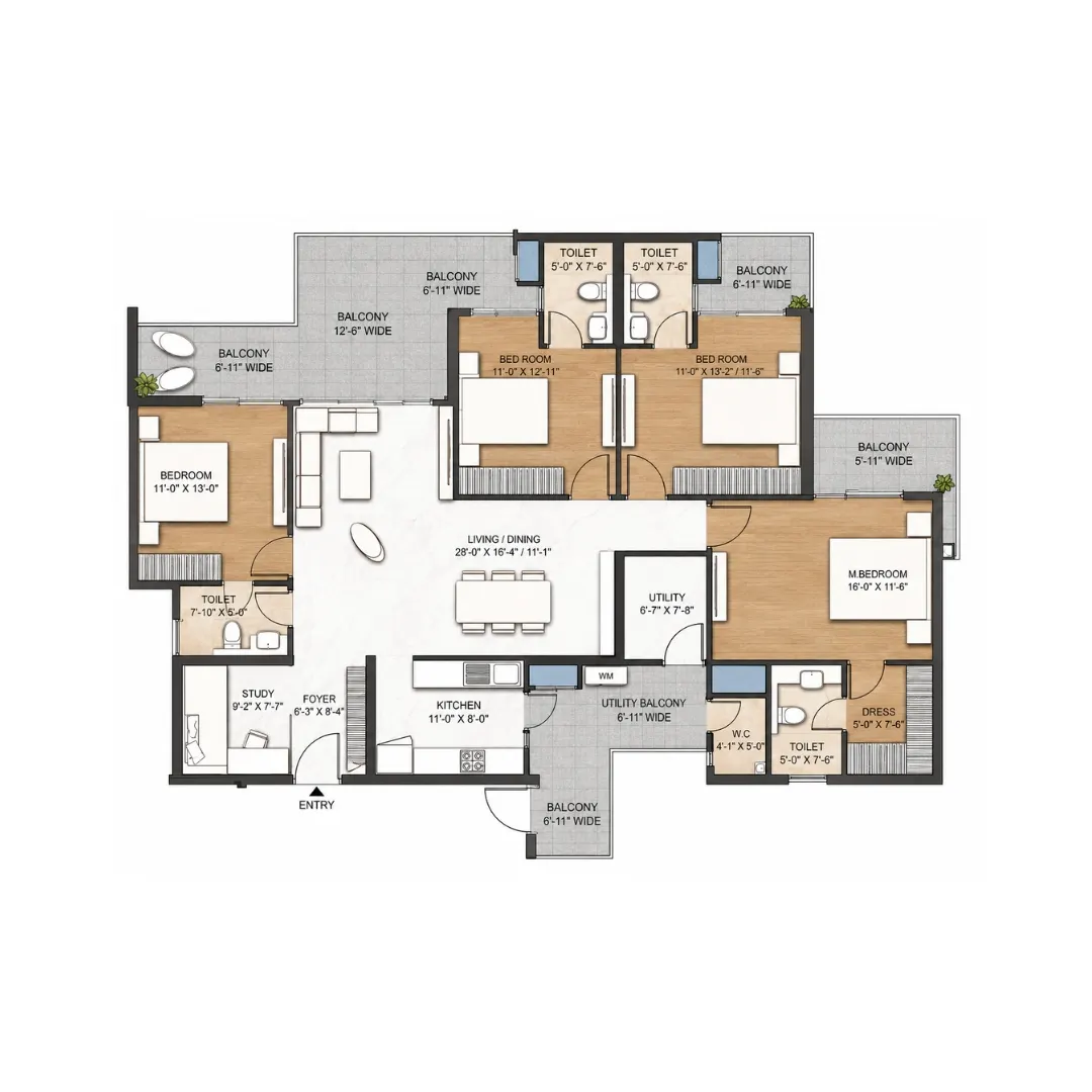 4 BHK +Utility