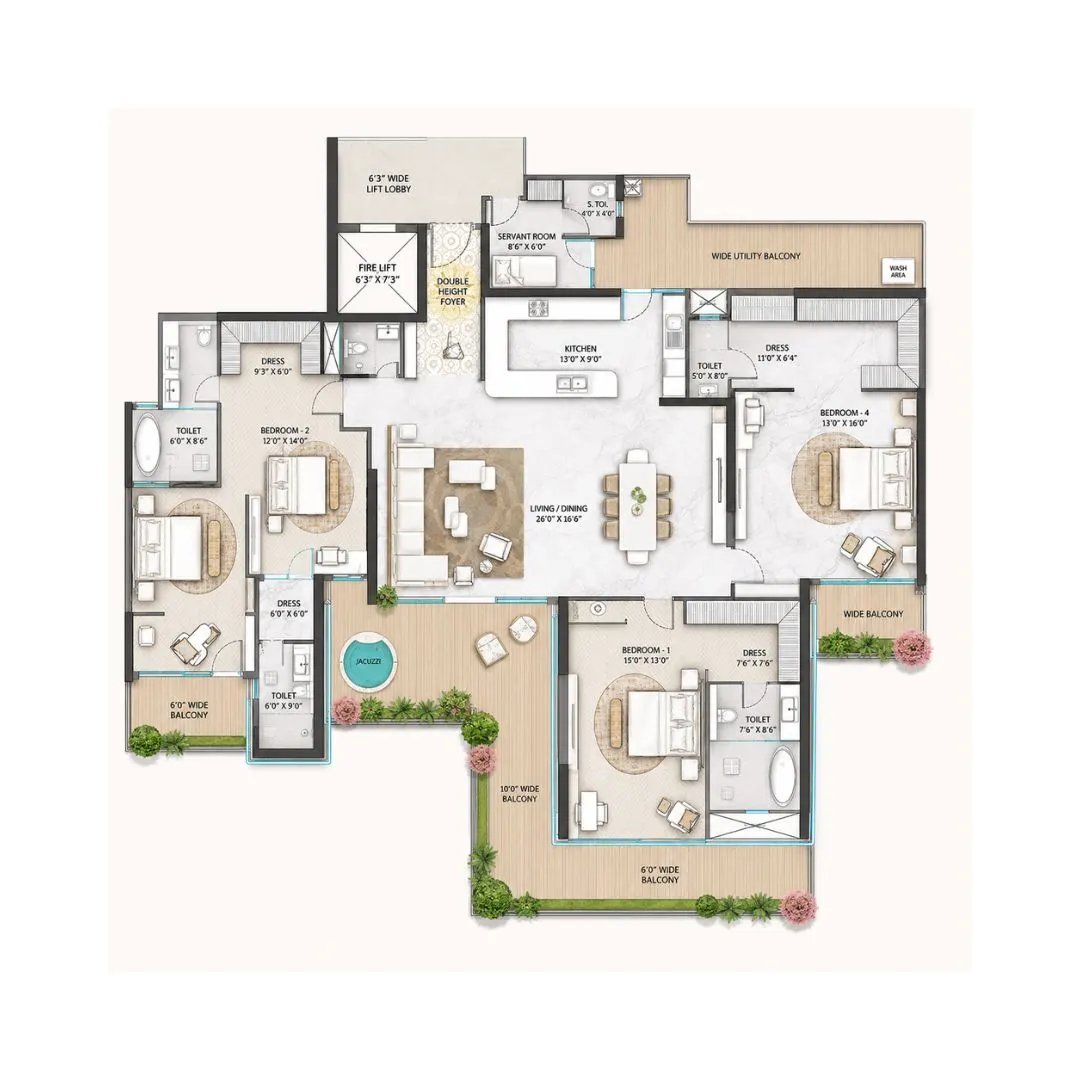 4 BHK + Help Room