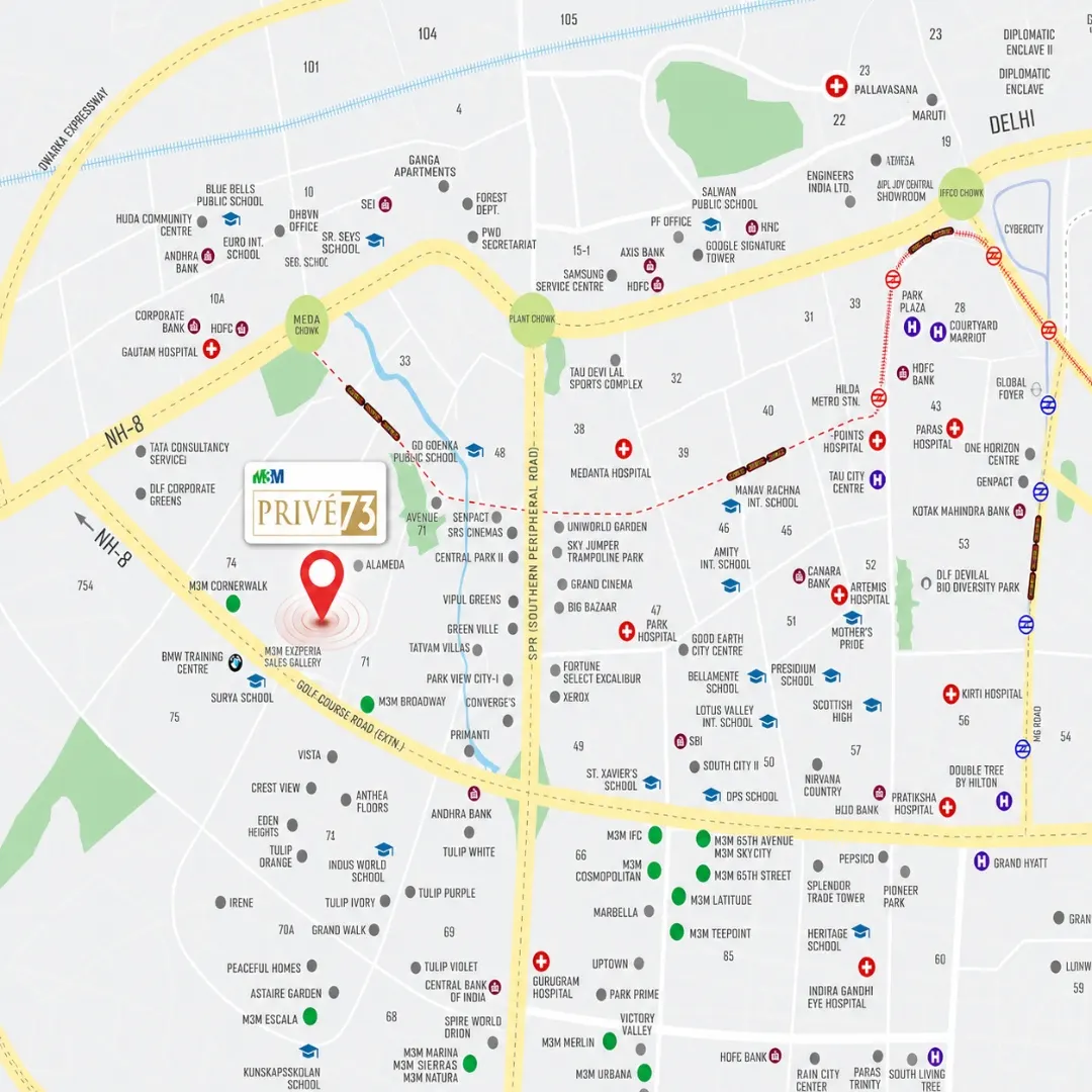 M3M Prive 73 location map