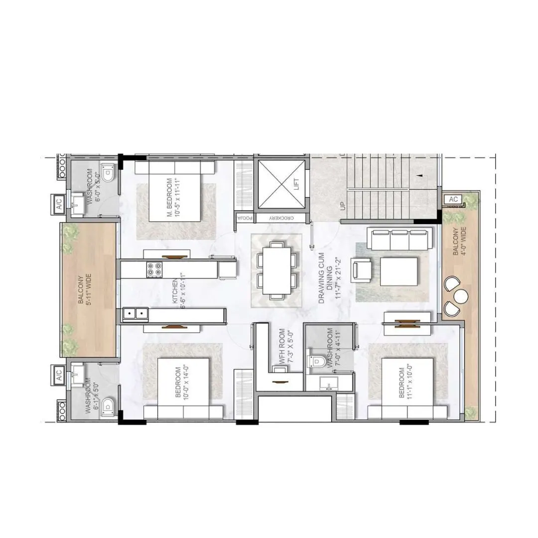 3.5BHK+3T : 1,423SQ.FT.
