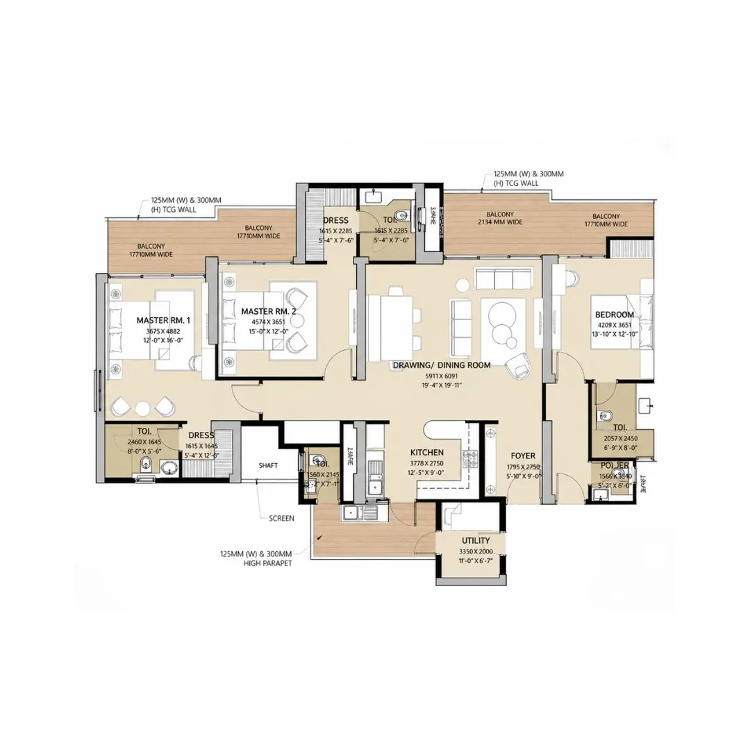 3BHK+Study