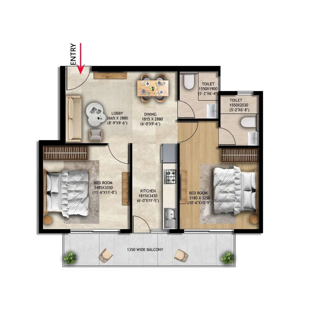 2 BHK { Type1}