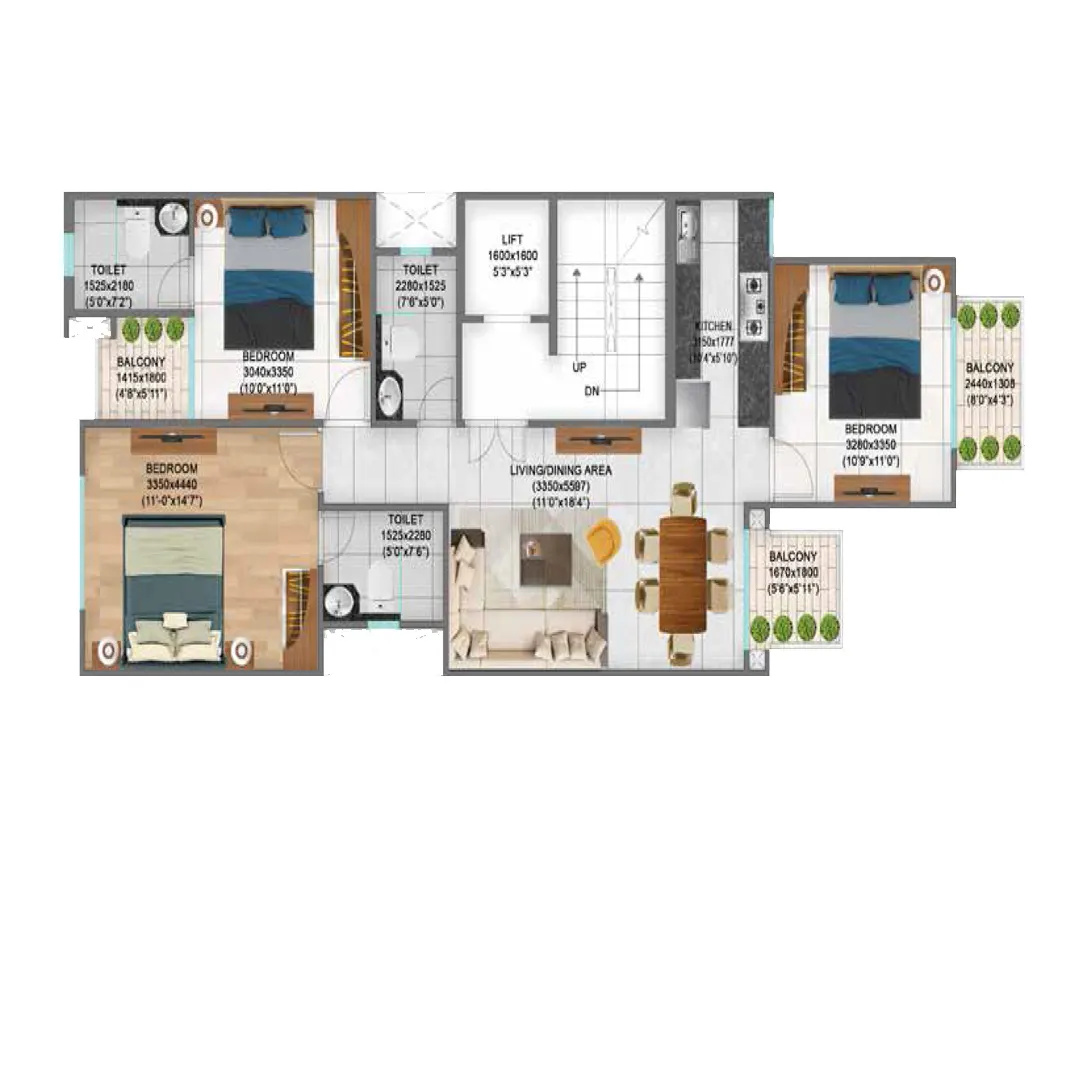 TYPE A – 3BHK