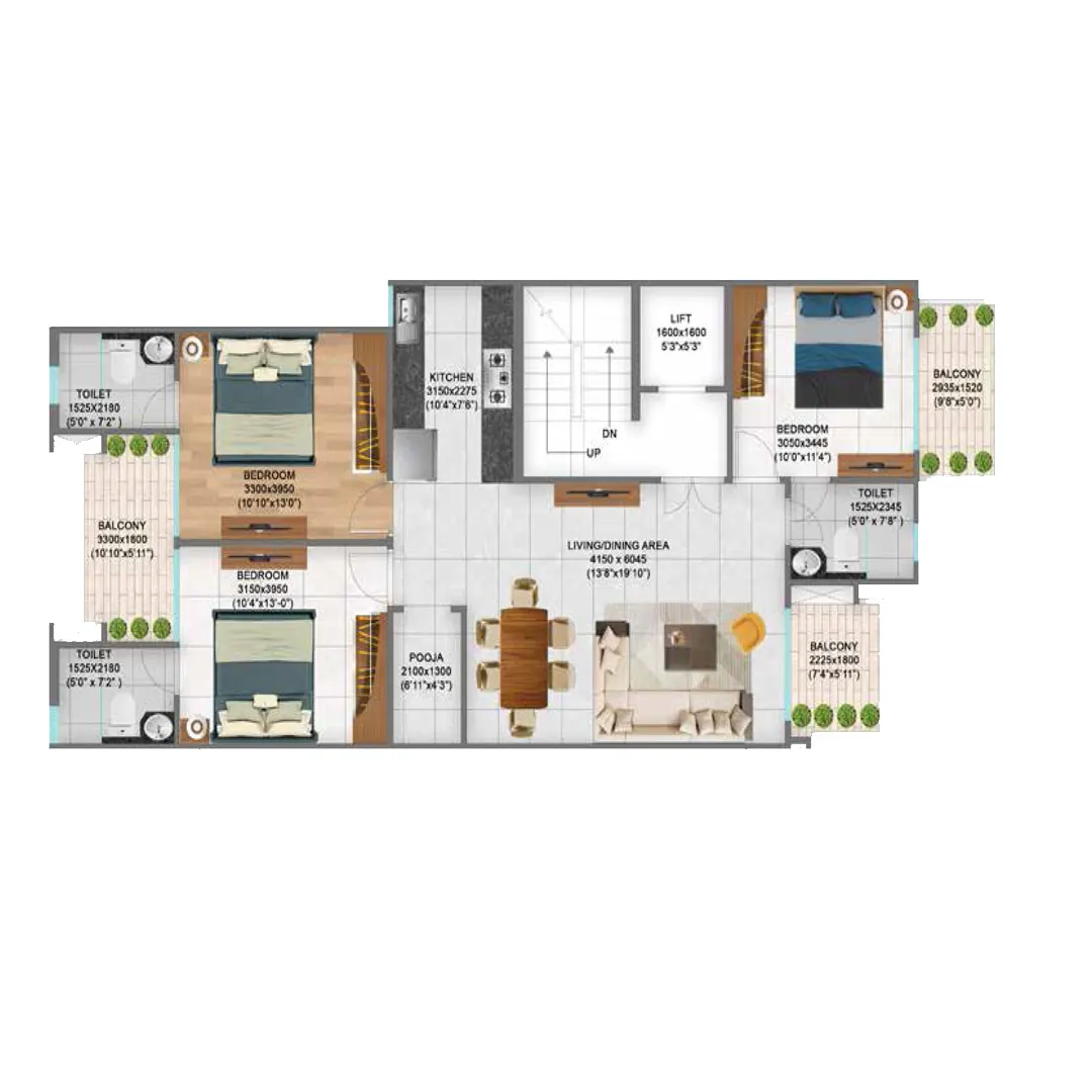 TYPE B – 3BHK