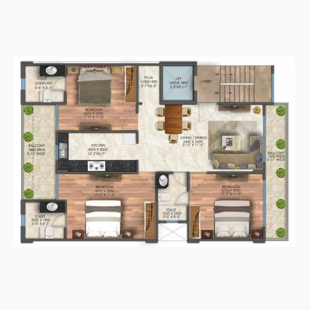 TYPE C 2BHK + 2 TOILET