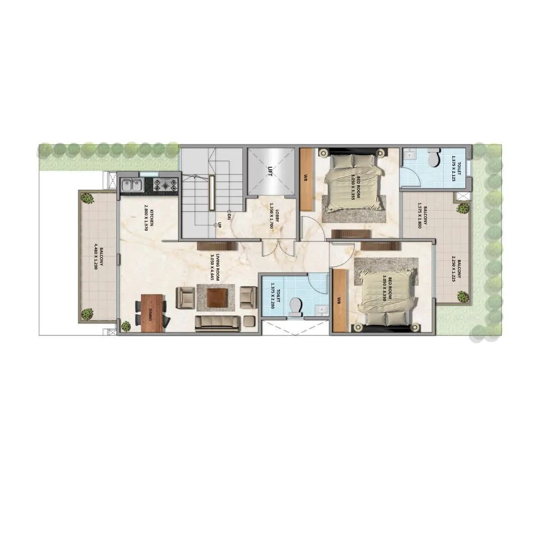 TYPE B – 3BHK + 3TOILET