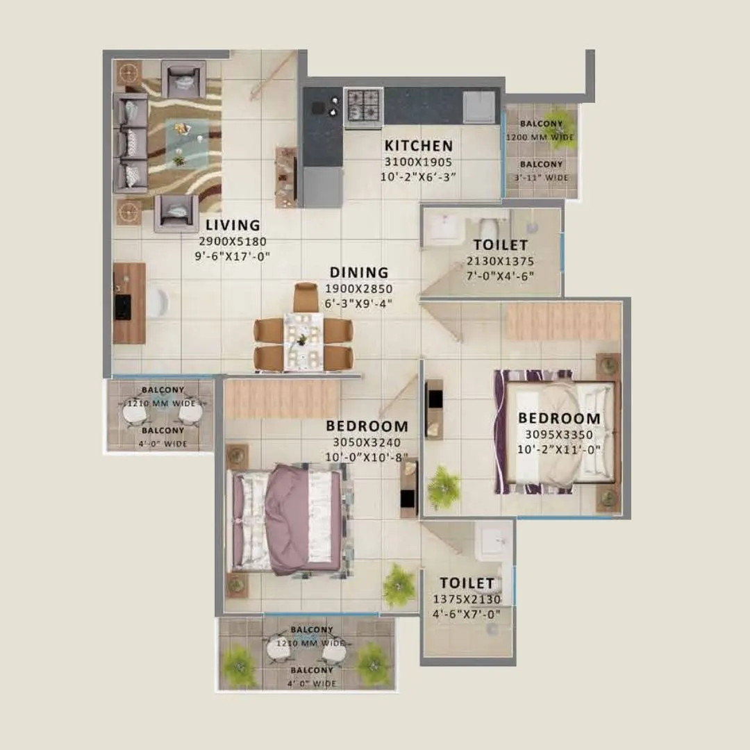 TYPE 01 (2BHK)