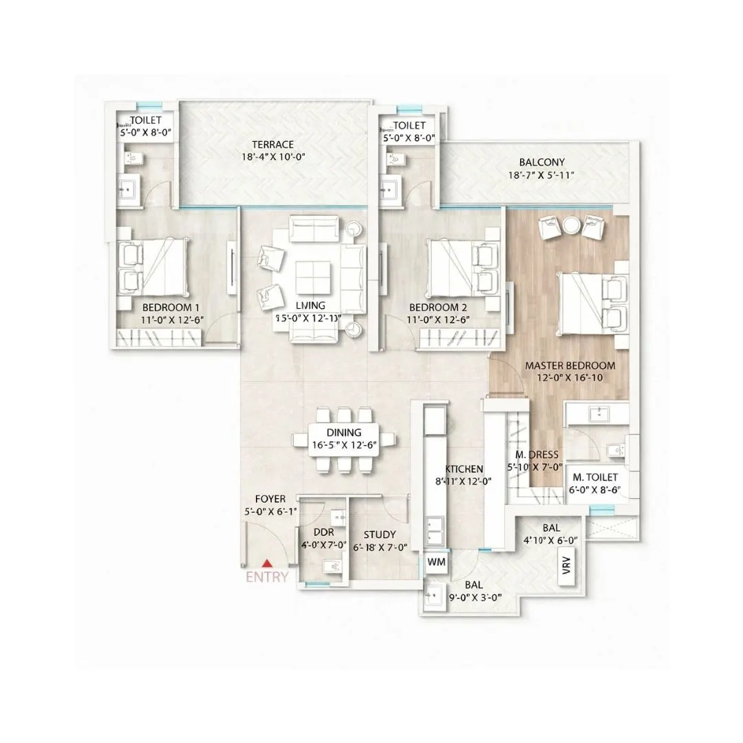 3 BHK + SR