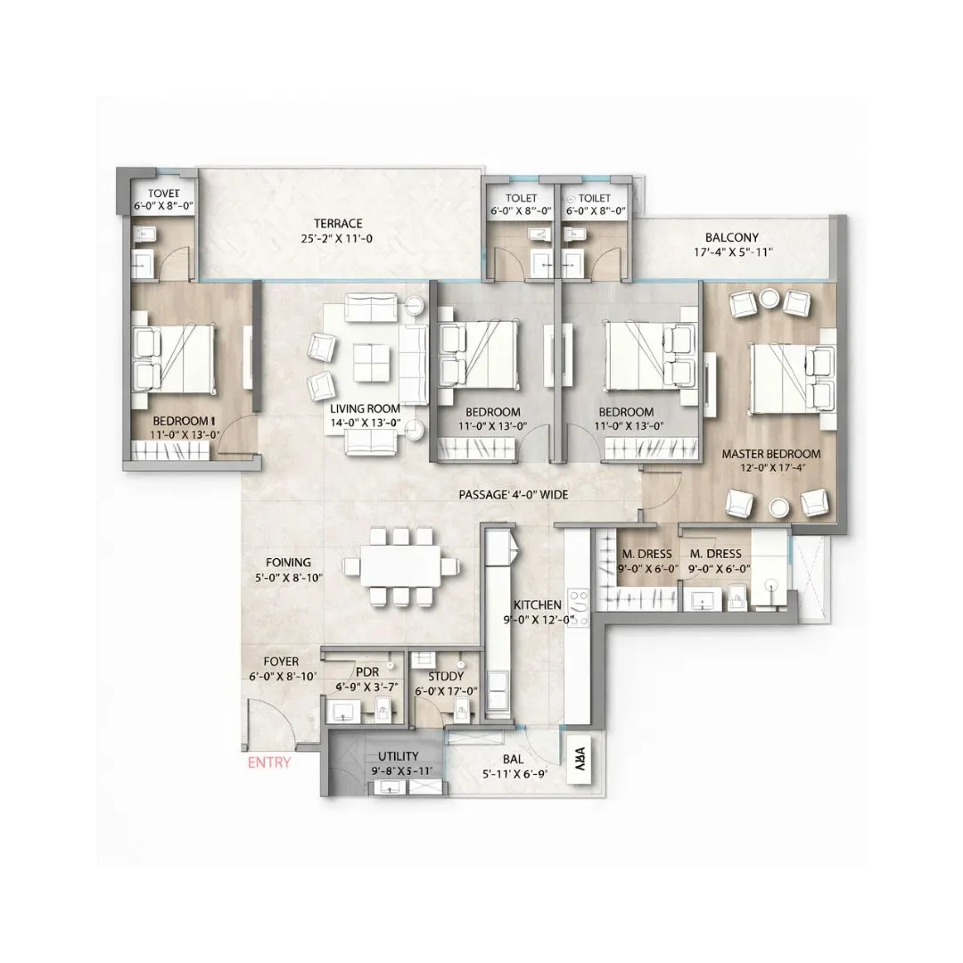4 BHK + SR