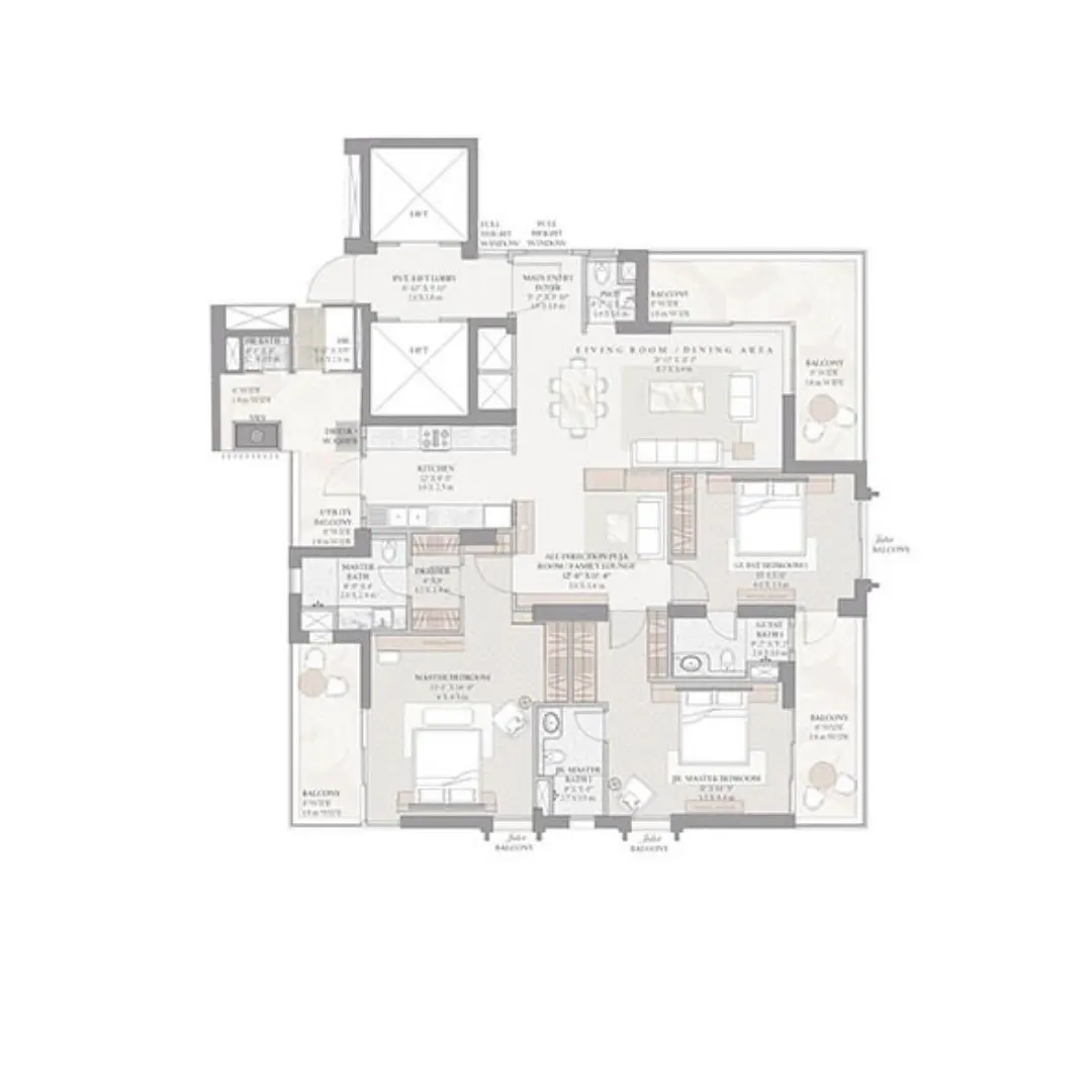 3 BHK + Study Room