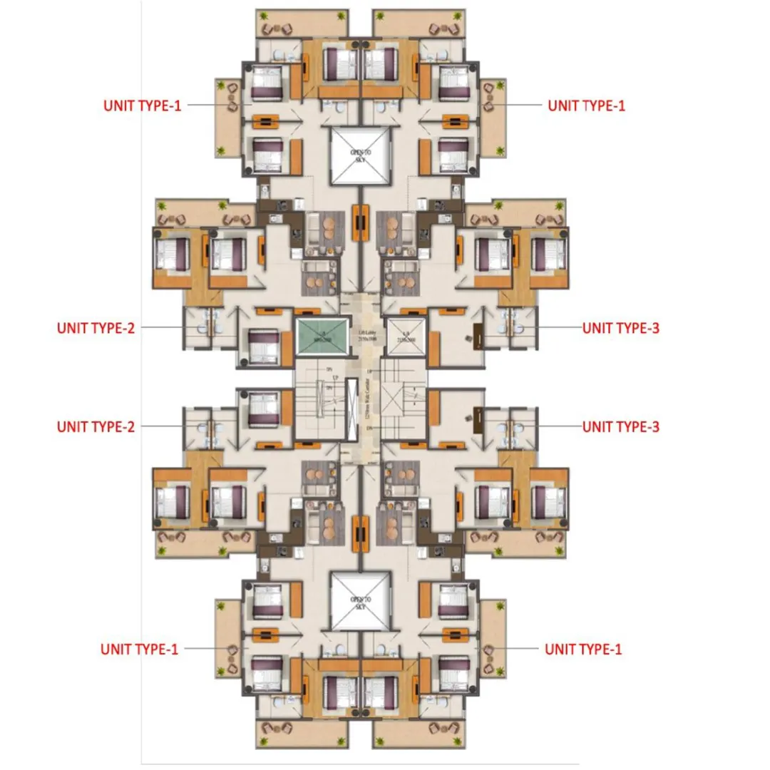 3BHK Type 1- Type 4